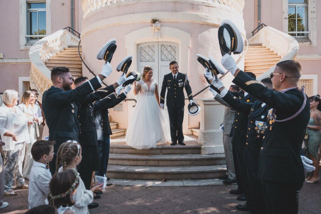 Cérémonie civile de mariage à Frontignan dans l'Hérault. Mariage militaire de l'Armée de l'air