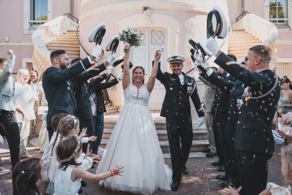 Cérémonie civile de mariage à Frontignan dans l'Hérault. Mariage militaire de l'Armée de l'air